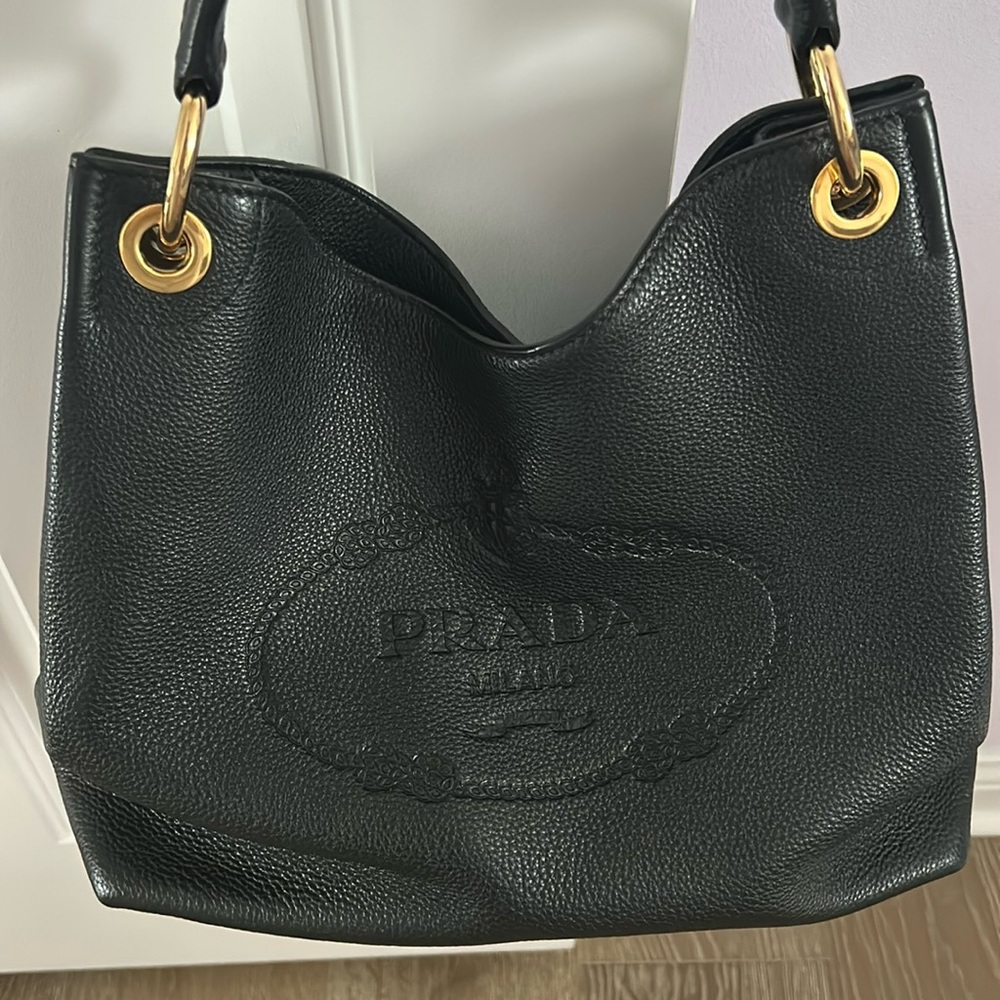 Prada Vitello Daino Satchel Tote in Black